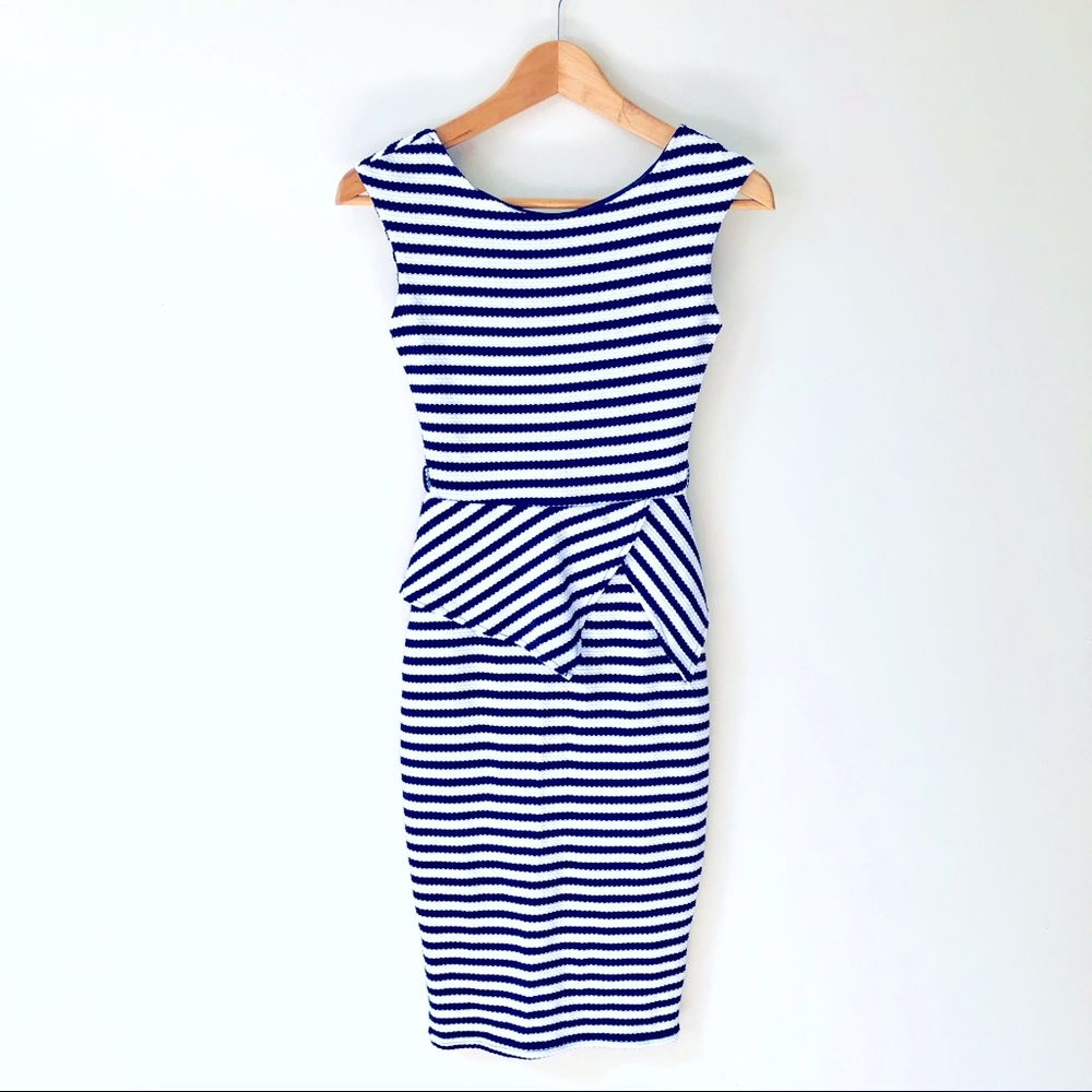 Striped Peplum Midi Dress